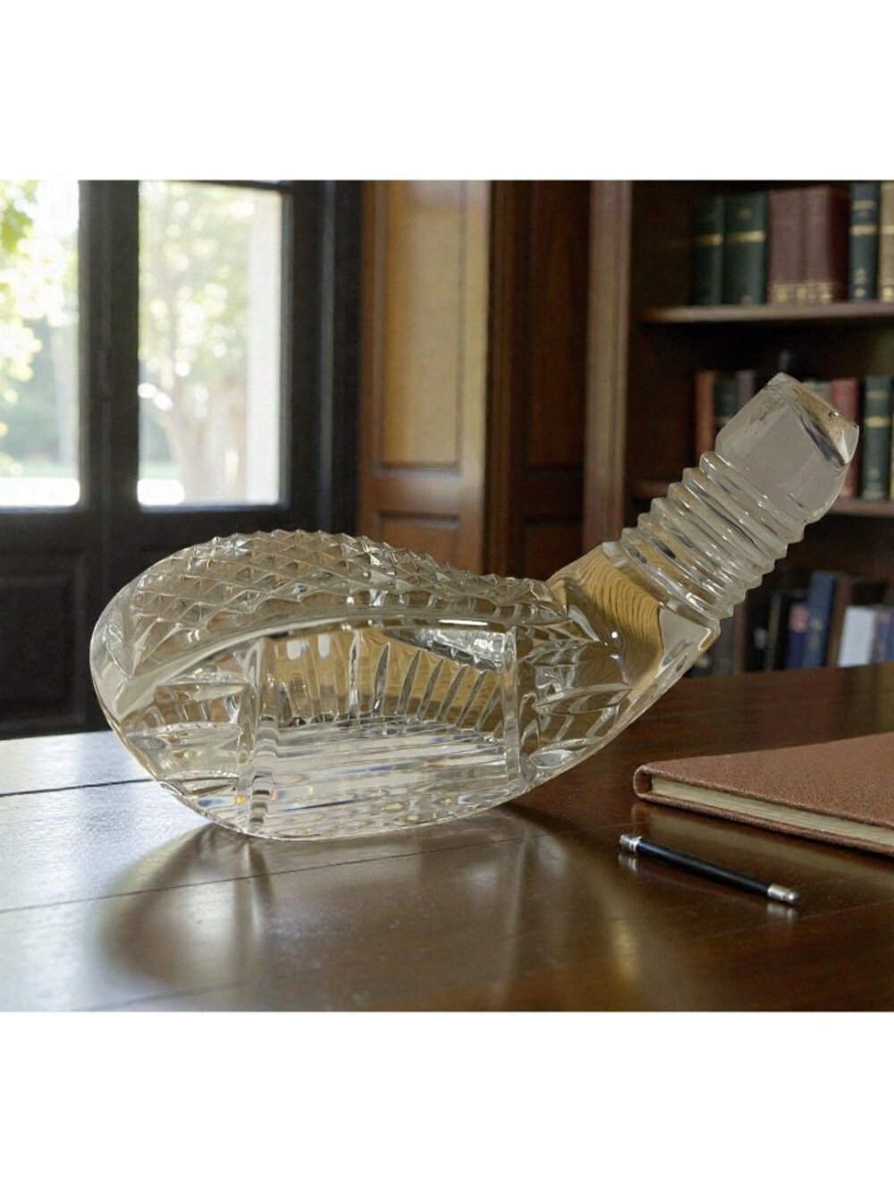 Lead Crystal Golf Club Head Paperweight With Cut Design Decorative Accent